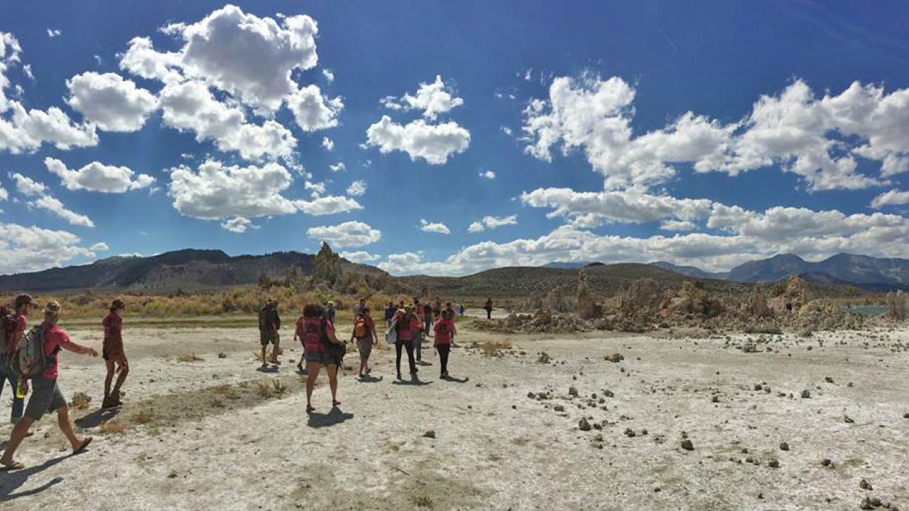 Graduate students walking along the eastern Sierra Nevada